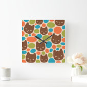 水玉模様猫柄 スクエア壁時計 (ホーム)