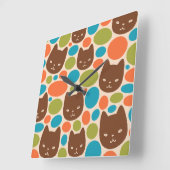 水玉模様猫柄 スクエア壁時計 (傾斜)