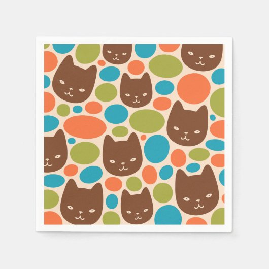 水玉模様猫柄 スタンダードカクテルナプキン (正面)