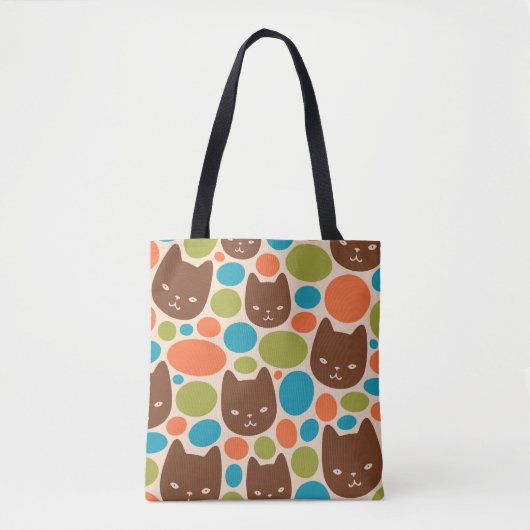 水玉模様猫柄 トートバッグ (正面)