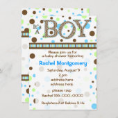 水玉模様男の子のベビーシャワーの招待 招待状 (正面/裏面)