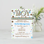 水玉模様男の子のベビーシャワーの招待 招待状 (スタンド正面)