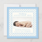 水玉模様男の赤ちゃん写真の誕生発表 マグネット招待状 (正面)