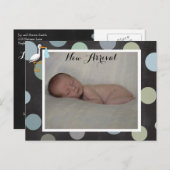 水玉模様男の赤ちゃん誕生発表葉書 案内ポストカード (正面/裏面)