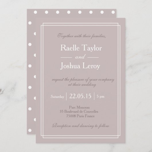 水玉模様白赤面ピンクミニマ結婚リスト 招待状 (正面/裏面)