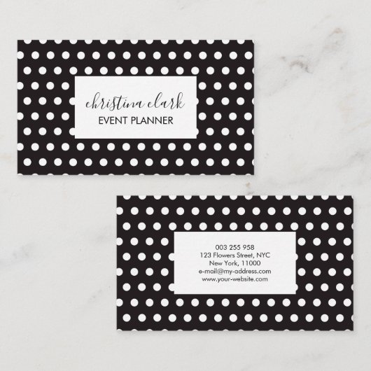 水玉模様白黒パーソナライズされた 名刺 (正面/裏面)