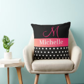 水玉模様白黒ピンクモノグラムスクリプト クッション (椅子)