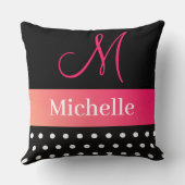 水玉模様白黒ピンクモノグラムスクリプト クッション (裏面)