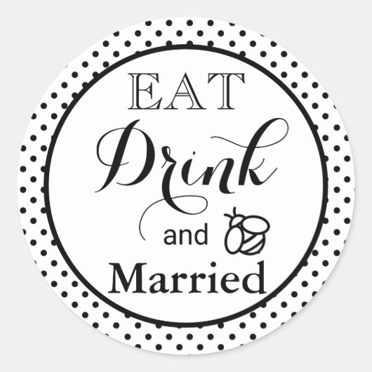 水玉模様白黒蜂蜜食べ飲料結婚した ラウンドシール (正面)