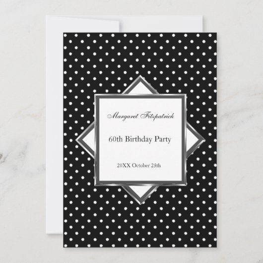 水玉模様白黒誕生日パーティー 招待状 (裏面)