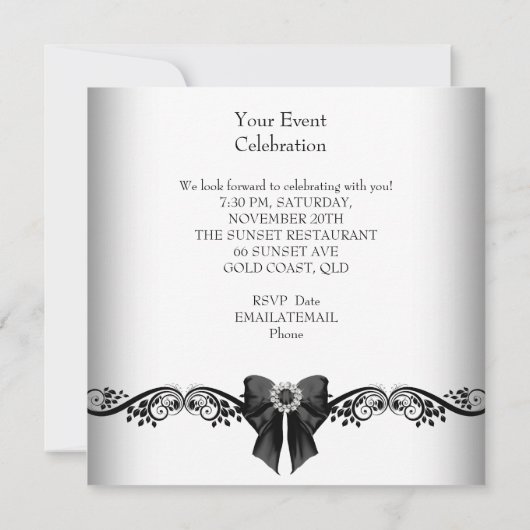 水玉模様白黒誕生日パーティー 招待状 (裏面)