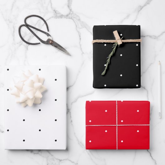 水玉模様白黒赤の小さなシックなパターン ラッピングペーパーシート (正面)