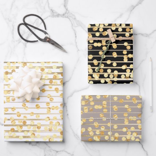 水玉模様紙吹雪白黒灰色パターン ラッピングペーパーシート (正面)