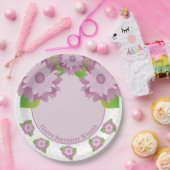 水玉模様紫フローラ ペーパープレート (パーティー)