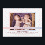 水玉模様縁どミックス写真の生誕発表 案内状<br><div class="desc">白い背景にピンクとブルーの水玉模様の甘いベビーの背景、ちょうど女の子と男の子の双子に最適。写真の窓は白で二重に囲まれ、ピンクとブルーのミックスとニューブロンの名前を保持する写真を交差する混合リボンの組み合わせ。このカードはカスタマイズ文言、フォント、フォント色と6種類の紙の選択と簡単である。あなたは何を探してるのか?当社のすべての製品はカスタム、追加料金なしでニーズを満たすように設計できる。askpixieprints@aol.comで連絡お気軽にお問い合わせ製品をご利用いただけます頼。</div>