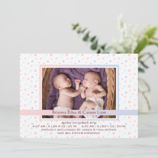 水玉模様縁どミックス写真の生誕発表 案内状 (スタンド正面)