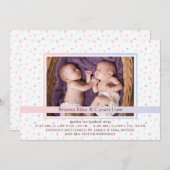 水玉模様縁どミックス写真の生誕発表 案内状 (正面/裏面)