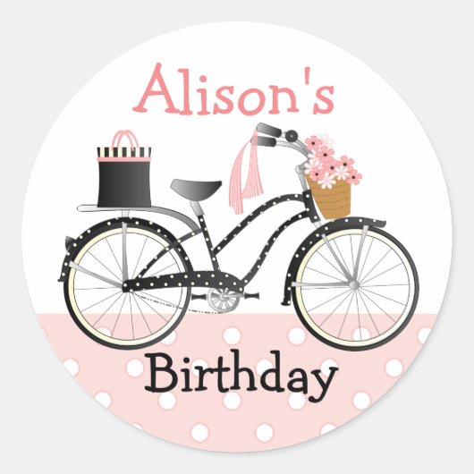 水玉模様自転車 ラウンドシール (正面)
