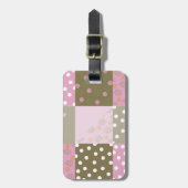 水玉模様花茶色ピンクキルト ラゲッジタグ (正面縦)
