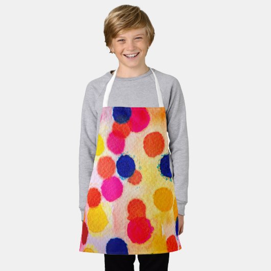 水玉模様虹色 エプロン (着用した状態)