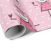 水玉模様誕生日スティックガールとワイン ラッピングペーパー (ロールコーナー)