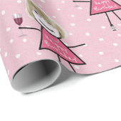 水玉模様誕生日スティックガールとワイン ラッピングペーパー (ロールコーナー)