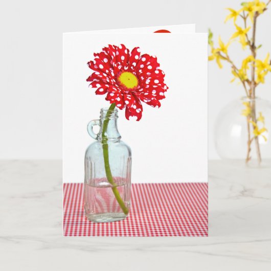 水玉模様誕生日デイジー カード (黄色い花)