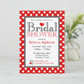 水玉模様赤いハートブライダルシャワー招待状 招待状 (スタンド正面)