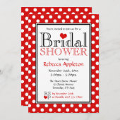 水玉模様赤いハートブライダルシャワー招待状 招待状 (正面/裏面)