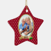 水玉模様赤とホリーのフォトフレーム セラミックオーナメント (右)