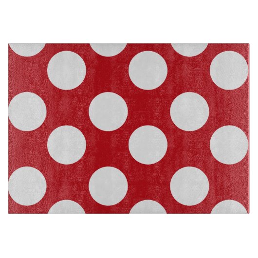 水玉模様赤と白ガラス切断板 カッティングボード (正面)