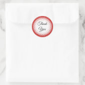 水玉模様赤と白サンキューステッカー ラウンドシール (バッグ)