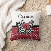 水玉模様赤と白ズカワイイバラシェブロンボウ クッション (ブランケット)