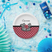 水玉模様赤と白ズカワイイバラシェブロンボウ ペーパープレート (パーティー)