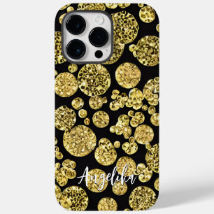 水玉模様金ゴールドと黒パーソナライズされた名 Case-Mate iPhone 14 PRO MAXケース