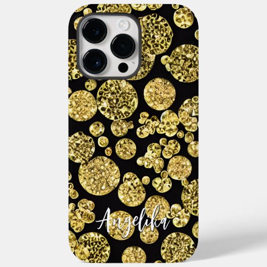 水玉模様金ゴールドと黒パーソナライズされた名 Case-Mate iPhoneケース (裏面)