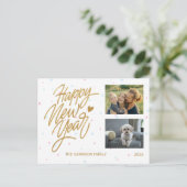 水玉模様2枚の写真新年金ゴールド書道 ポストカード (スタンド正面)