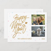 水玉模様2枚の写真新年金ゴールド書道 ポストカード (正面/裏面)