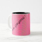 水玉模様、かわいいフロギーのメッセやる気を起こさせるージ ツートーンマグカップ (正面左)