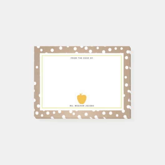 水玉模様+イエローアップル先生 ポストイット (正面)