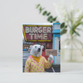 水玉模様・ジャケットに入った空腹のホッキョクグマ ポストカード (スタンド正面)