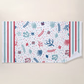 水玉模様、ストライプ魚、珊瑚 ビーチタオル (正面)