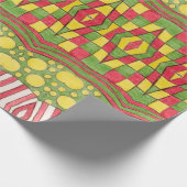 水玉模様、ストライプ、チェック、赤、黄緑 ラッピングペーパー (角)