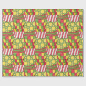 水玉模様、ストライプ、チェック、赤、黄緑 ラッピングペーパー (フラット)