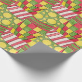 水玉模様、ストライプ、チェック、赤、黄緑 ラッピングペーパー (角)