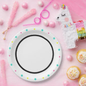 水玉模様 ターコイズ イエロー ピンク ブラック ペーパープレート (パーティー)