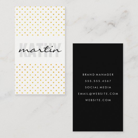 水玉模様/トレンディー文字オーバーレイ 名刺 (正面/裏面)