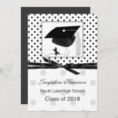 水玉模様、ハンマー・卒業お知らせ 招待状 (正面/裏面)