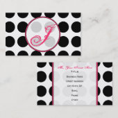 水玉模様/ピンクのモノグラムのファッションビジネスカード 名刺 (正面/裏面)