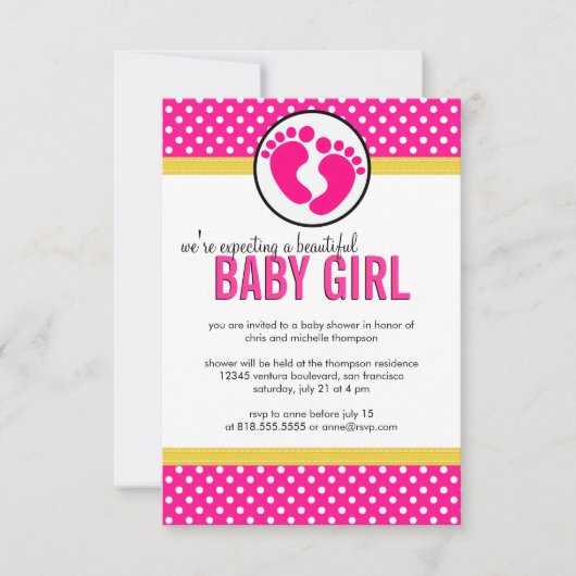 水玉模様-ベビーガールシャワー招待状 招待状 (正面)